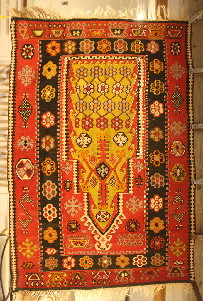 4'11 x 3'5 Turkish Kilim Goksun-Prayer rug Rug