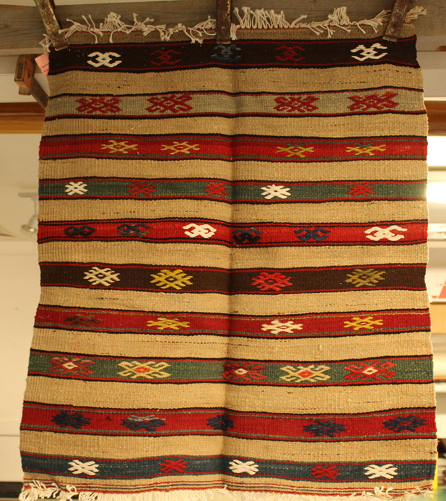 3 x 2'4 Turkish Fethiye-banded Kilim Rug